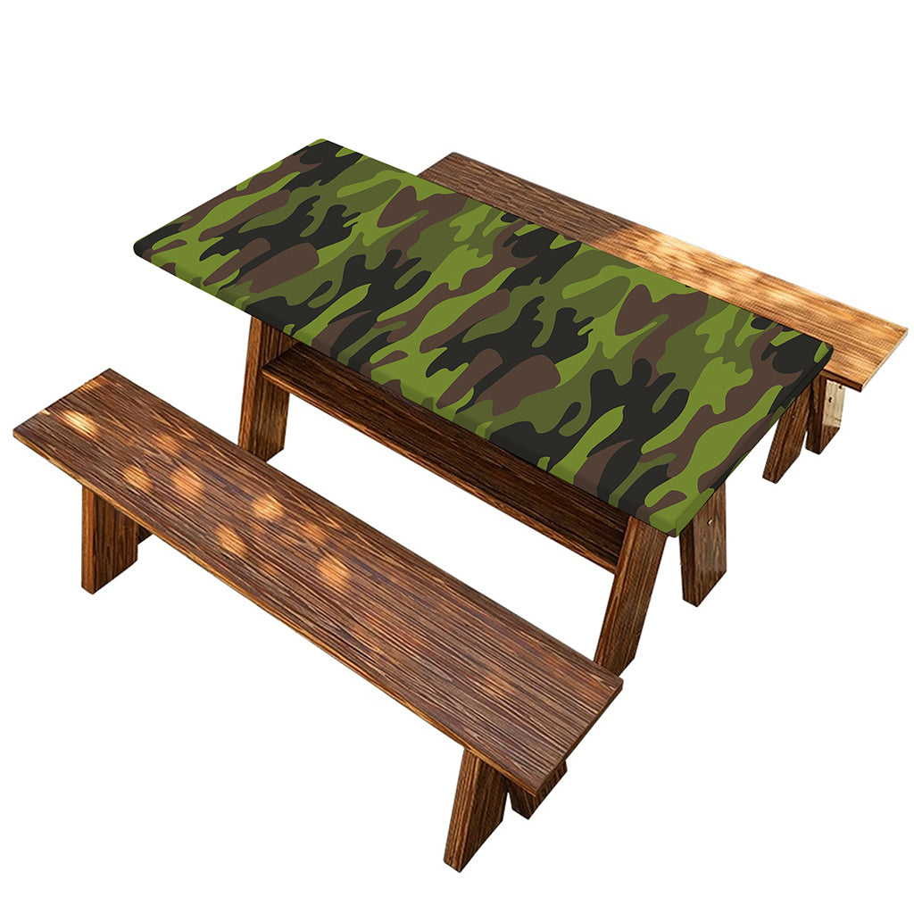 Dark Green And Black Camouflage Print Picnic Table Cover