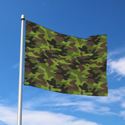 Dark Green And Black Camouflage Print Polyester Flag