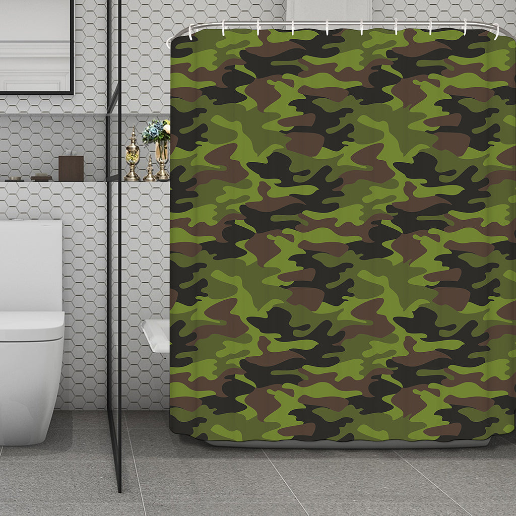 Dark Green And Black Camouflage Print Polyester Shower Curtain