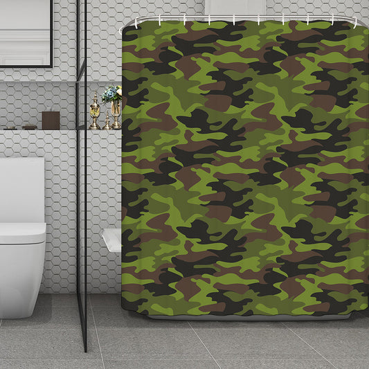 Dark Green And Black Camouflage Print Polyester Shower Curtain