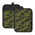 Dark Green And Black Camouflage Print Pot Holders With Pocket