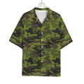 Dark Green And Black Camouflage Print Rayon Hawaiian Shirt