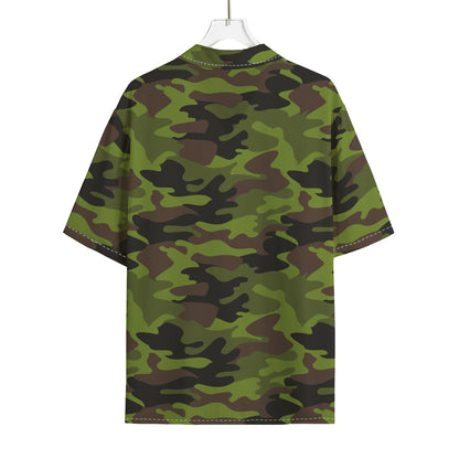 Dark Green And Black Camouflage Print Rayon Hawaiian Shirt