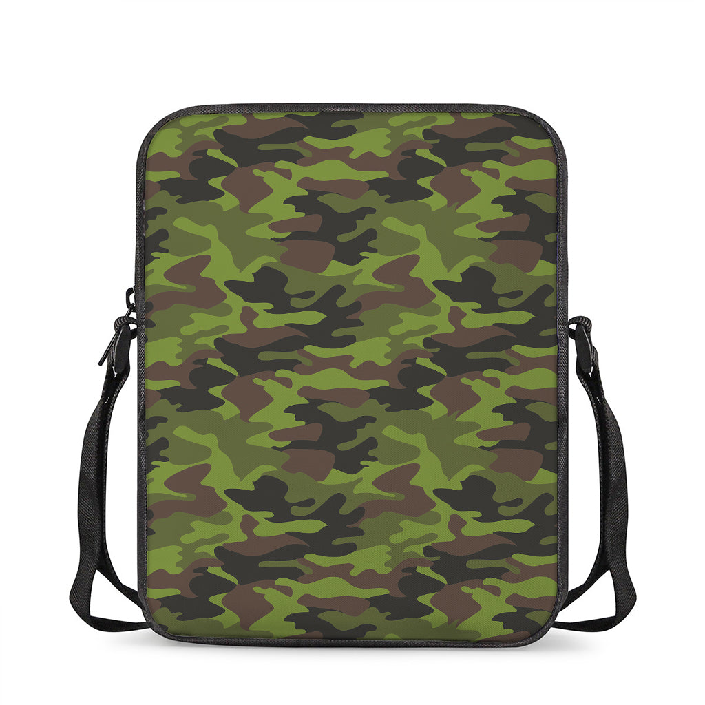 Dark Green And Black Camouflage Print Rectangular Crossbody Bag
