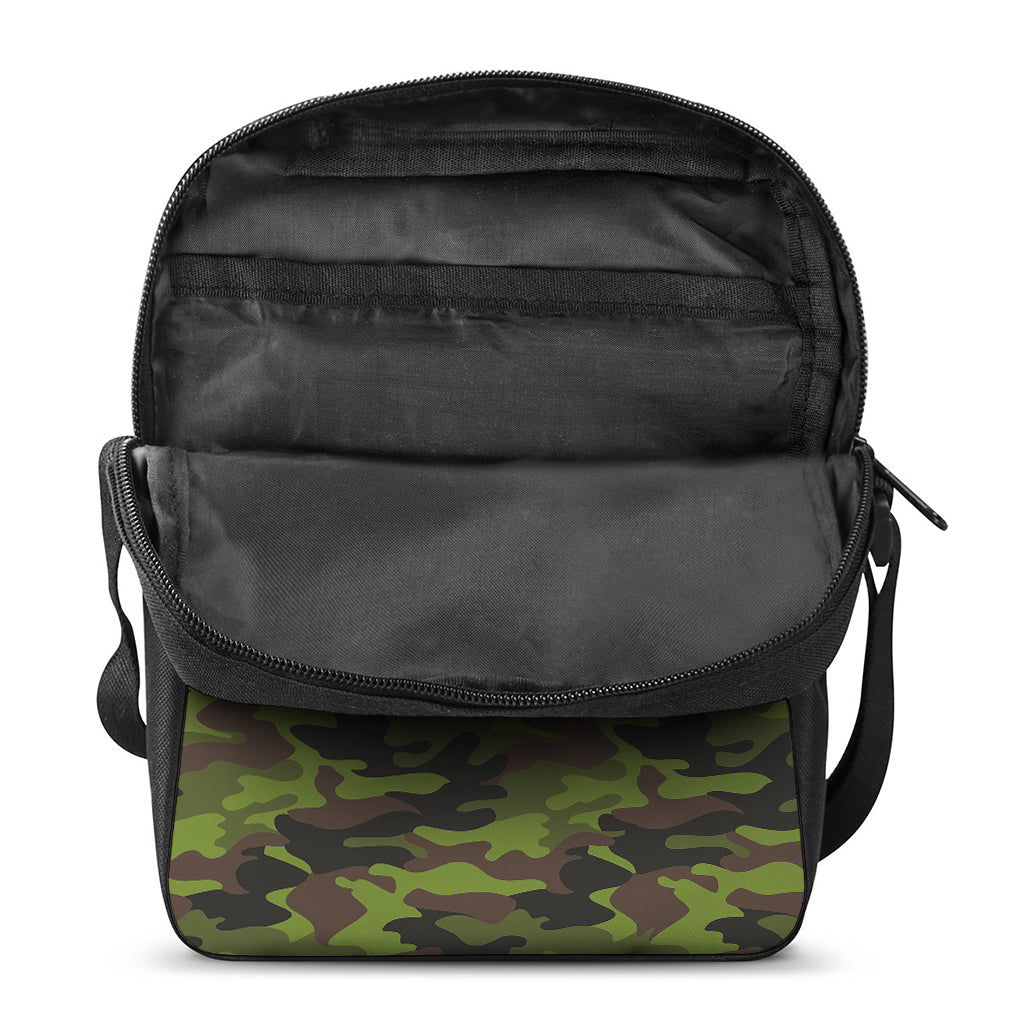 Dark Green And Black Camouflage Print Rectangular Crossbody Bag