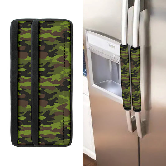 Dark Green And Black Camouflage Print Refrigerator Handle Covers