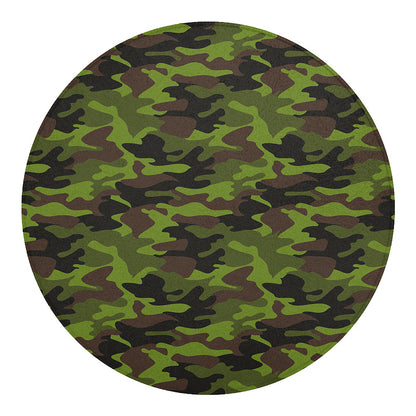 Dark Green And Black Camouflage Print Round Blanket