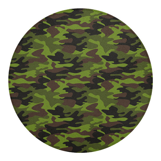 Dark Green And Black Camouflage Print Round Blanket