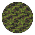 Dark Green And Black Camouflage Print Round Floor Mat