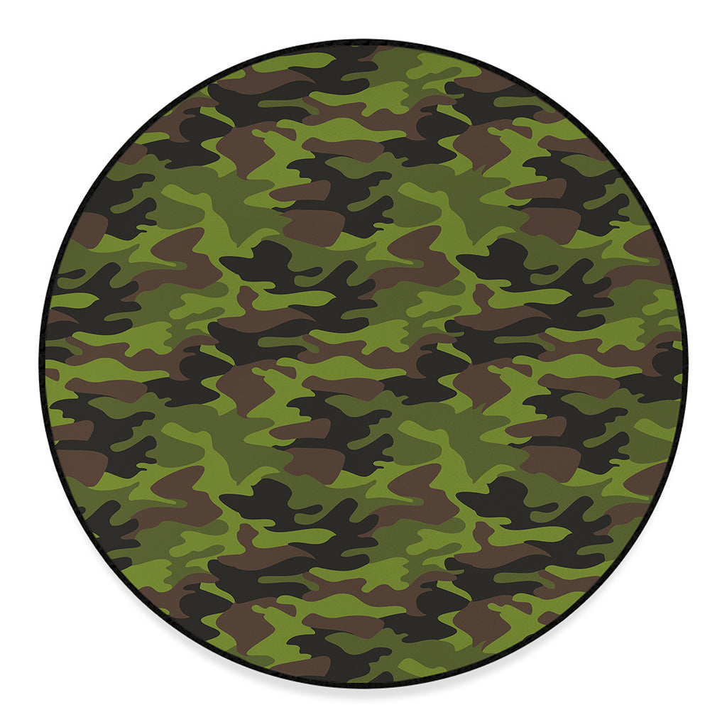 Dark Green And Black Camouflage Print Round Floor Mat