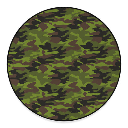 Dark Green And Black Camouflage Print Round Floor Mat