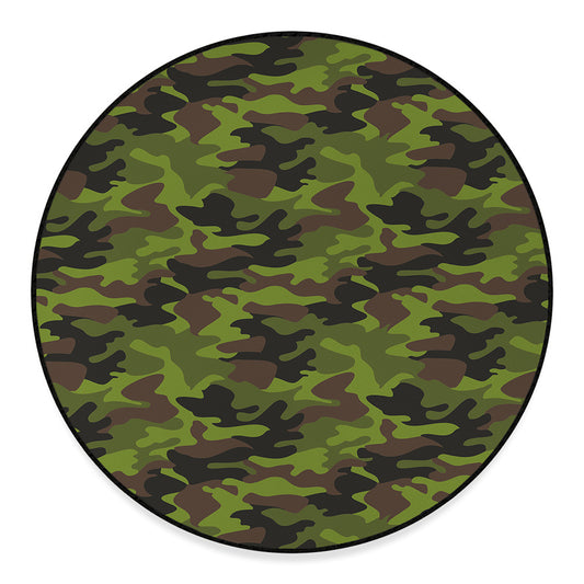 Dark Green And Black Camouflage Print Round Floor Mat