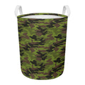 Dark Green And Black Camouflage Print Round Laundry Basket
