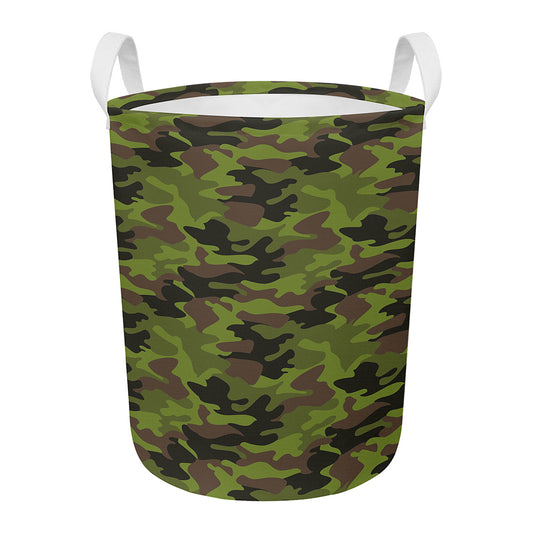 Dark Green And Black Camouflage Print Round Laundry Basket