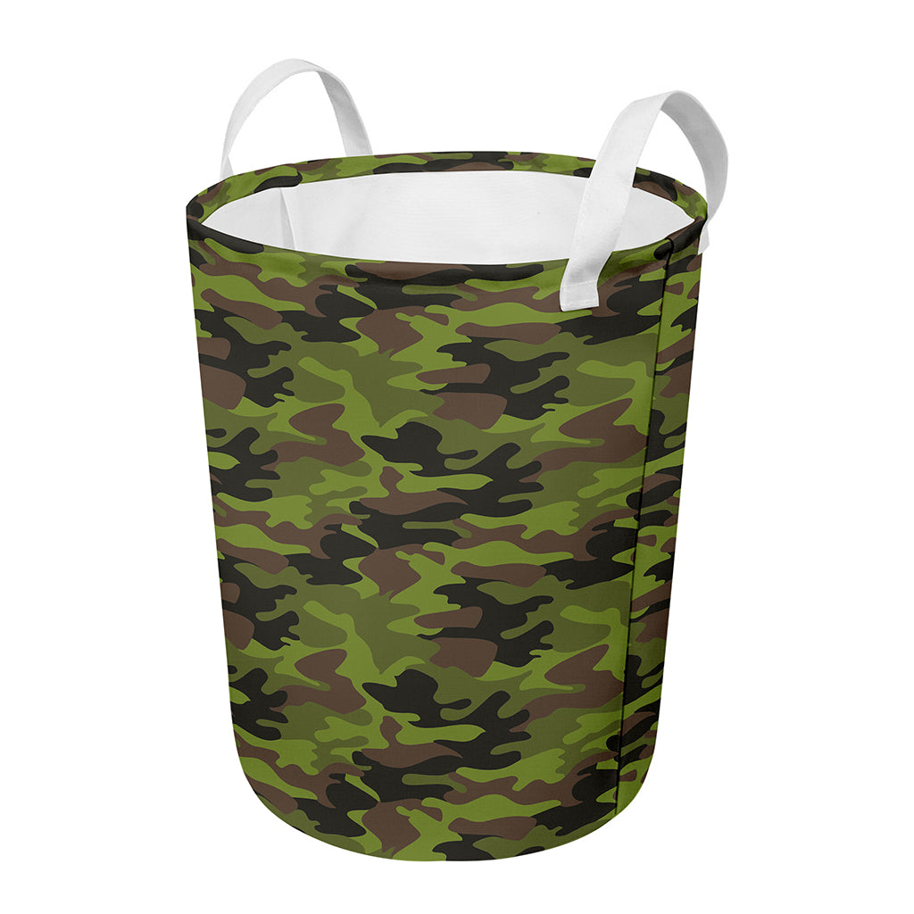 Dark Green And Black Camouflage Print Round Laundry Basket