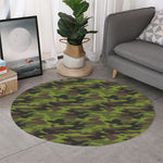 Dark Green And Black Camouflage Print Round Rug