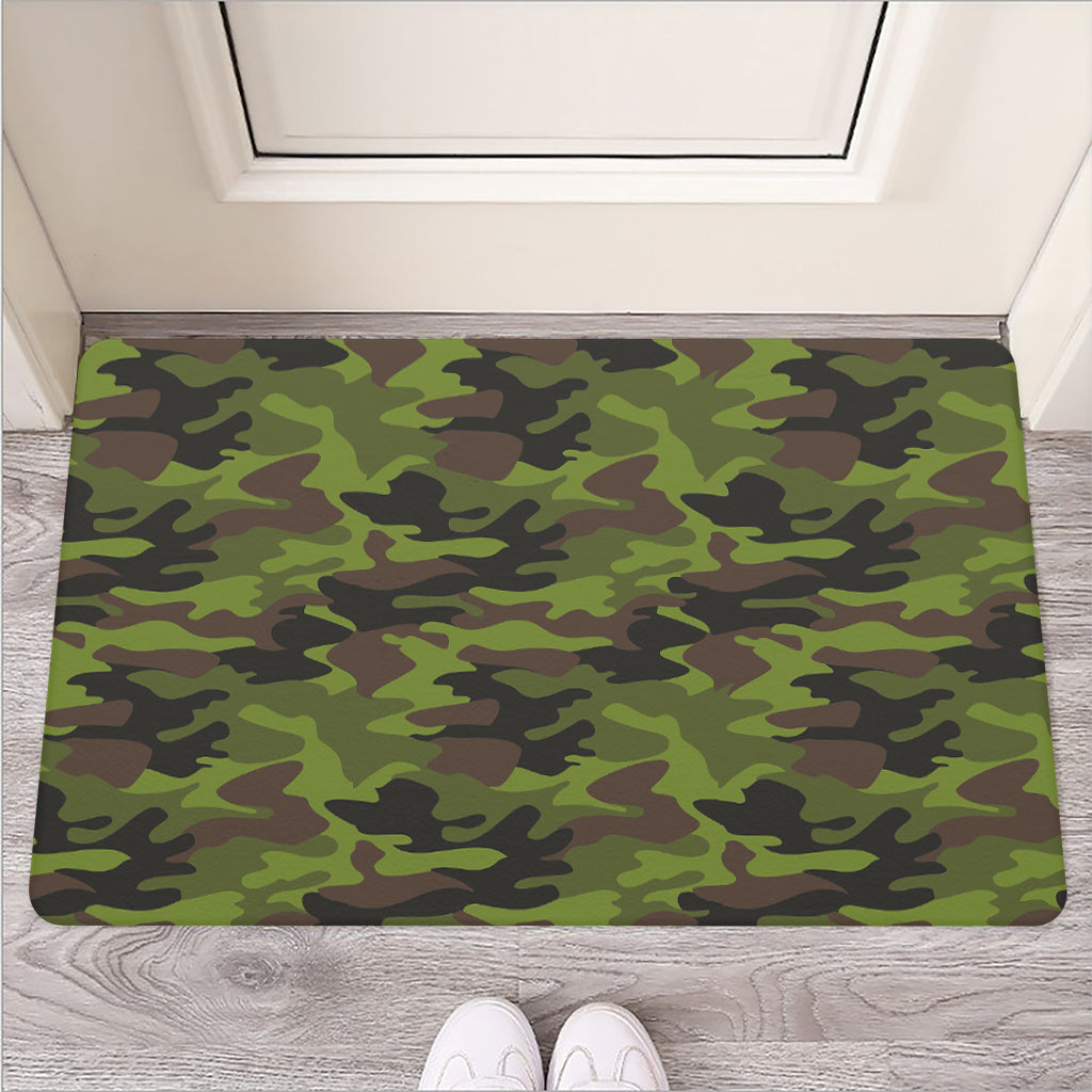 Dark Green And Black Camouflage Print Rubber Doormat