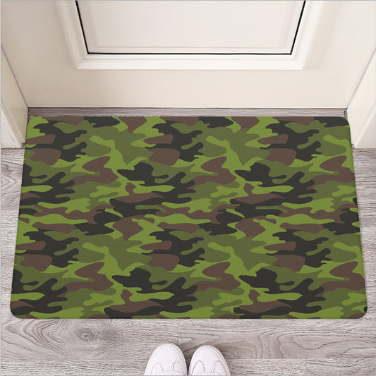 Dark Green And Black Camouflage Print Rubber Doormat