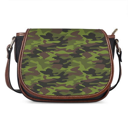 Dark Green And Black Camouflage Print Saddle Bag
