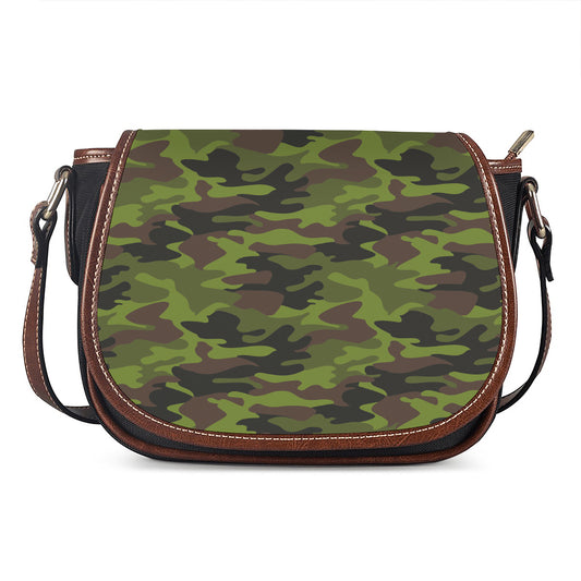 Dark Green And Black Camouflage Print Saddle Bag