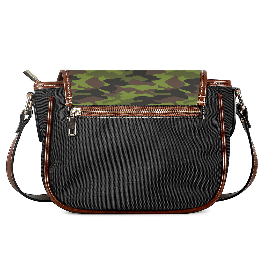 Dark Green And Black Camouflage Print Saddle Bag