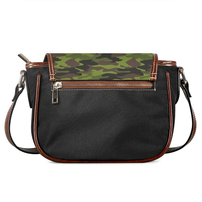 Dark Green And Black Camouflage Print Saddle Bag