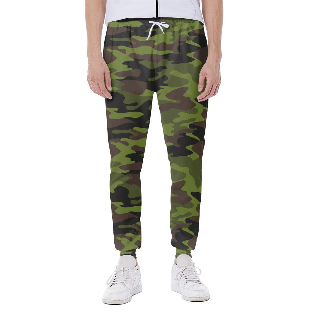 Dark Green And Black Camouflage Print Scuba Joggers