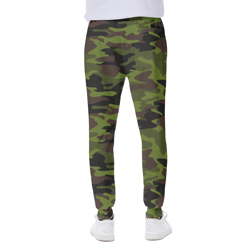 Dark Green And Black Camouflage Print Scuba Joggers
