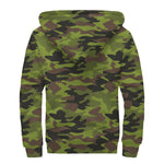 Dark Green And Black Camouflage Print Sherpa Lined Zip Up Hoodie