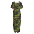Dark Green And Black Camouflage Print Short Sleeve Long Nightdress