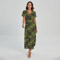 Dark Green And Black Camouflage Print Short Sleeve Maxi Dress