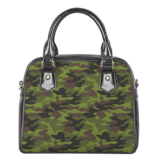 Dark Green And Black Camouflage Print Shoulder Handbag
