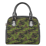 Dark Green And Black Camouflage Print Shoulder Handbag