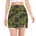 Dark Green And Black Camouflage Print Side Slit Mini Skirt