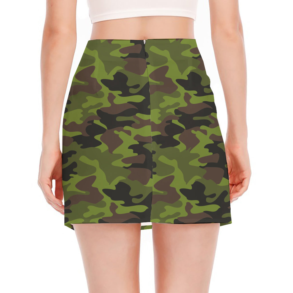 Dark Green And Black Camouflage Print Side Slit Mini Skirt