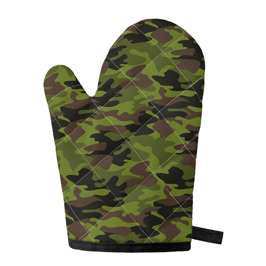 Dark Green And Black Camouflage Print Single Oven Mitt
