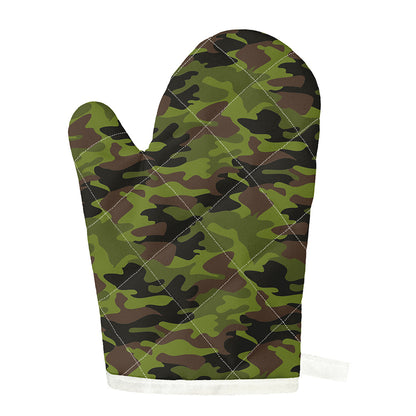 Dark Green And Black Camouflage Print Single Oven Mitt