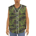 Dark Green And Black Camouflage Print Sleeveless Baseball Jersey