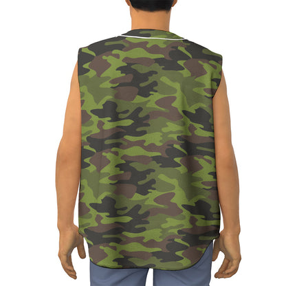Dark Green And Black Camouflage Print Sleeveless Baseball Jersey