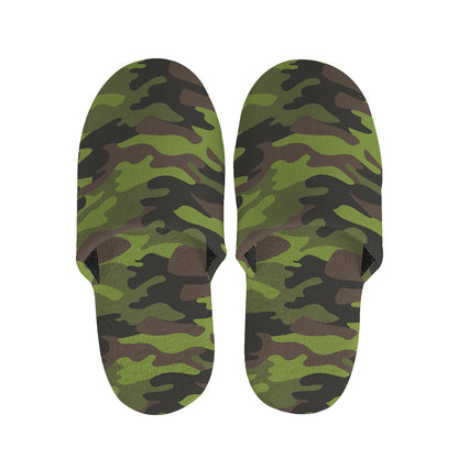 Dark Green And Black Camouflage Print Slippers