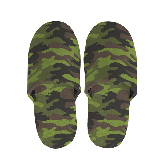 Dark Green And Black Camouflage Print Slippers