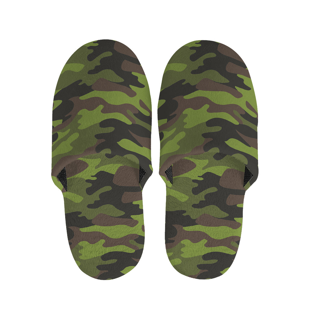 Dark Green And Black Camouflage Print Slippers