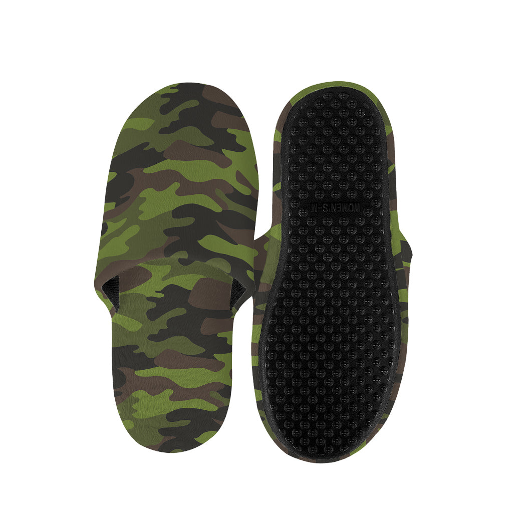 Dark Green And Black Camouflage Print Slippers