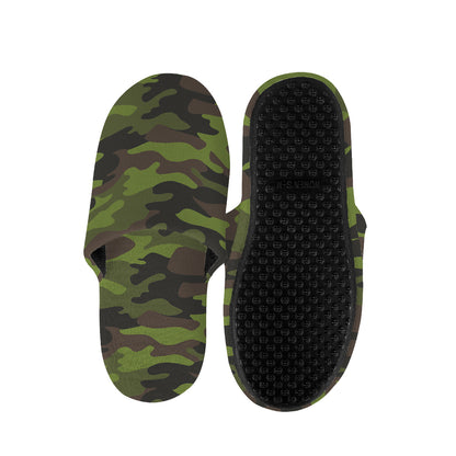 Dark Green And Black Camouflage Print Slippers