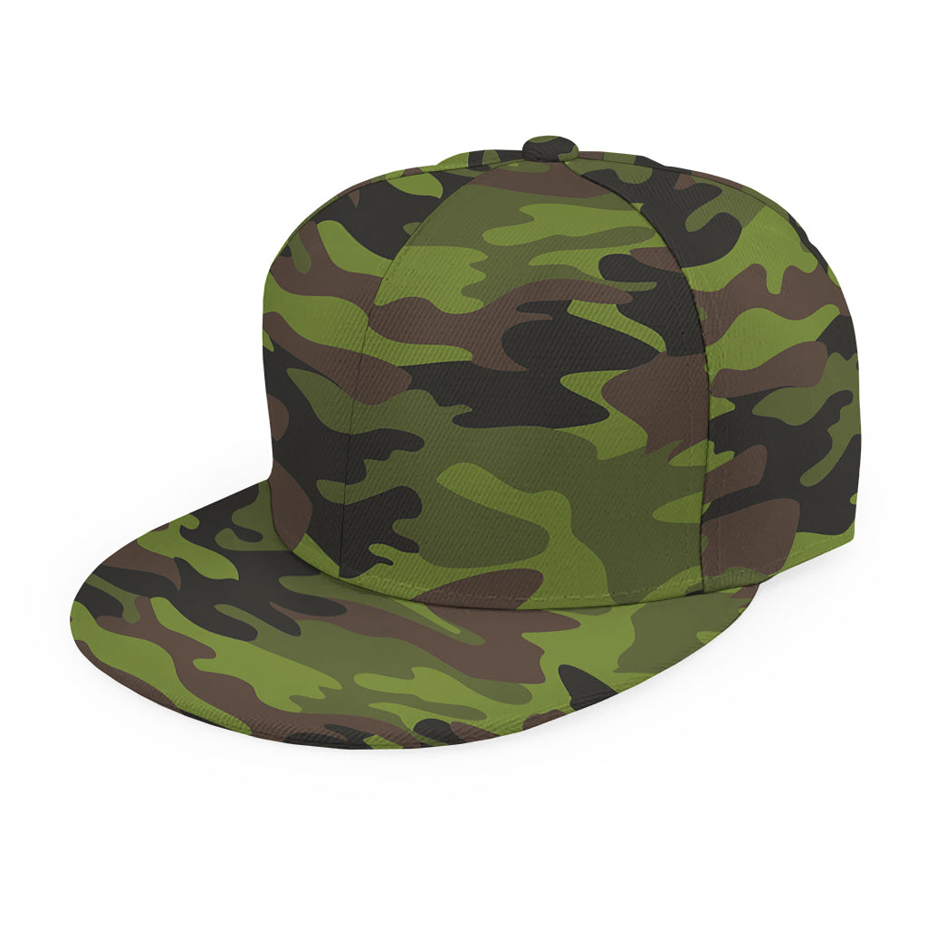 Dark Green And Black Camouflage Print Snapback Cap