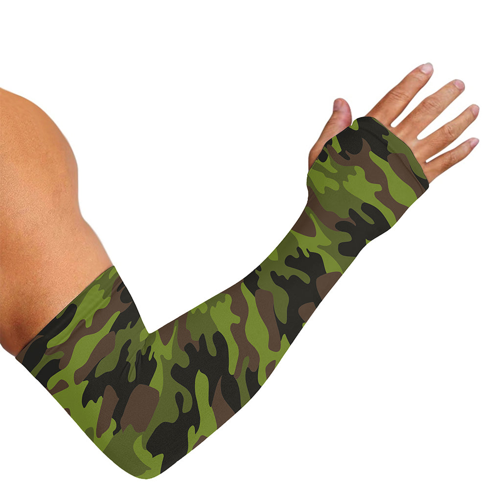 Dark Green And Black Camouflage Print Sun Protection Arm Sleeves
