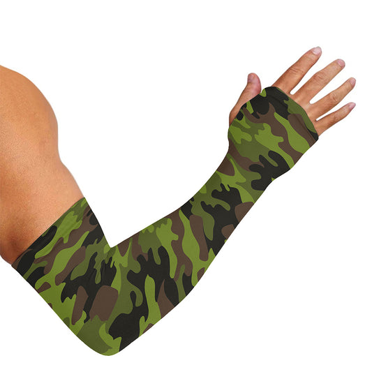 Dark Green And Black Camouflage Print Sun Protection Arm Sleeves
