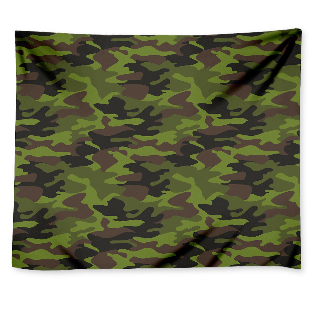 Dark Green And Black Camouflage Print Tapestry