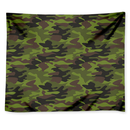 Dark Green And Black Camouflage Print Tapestry