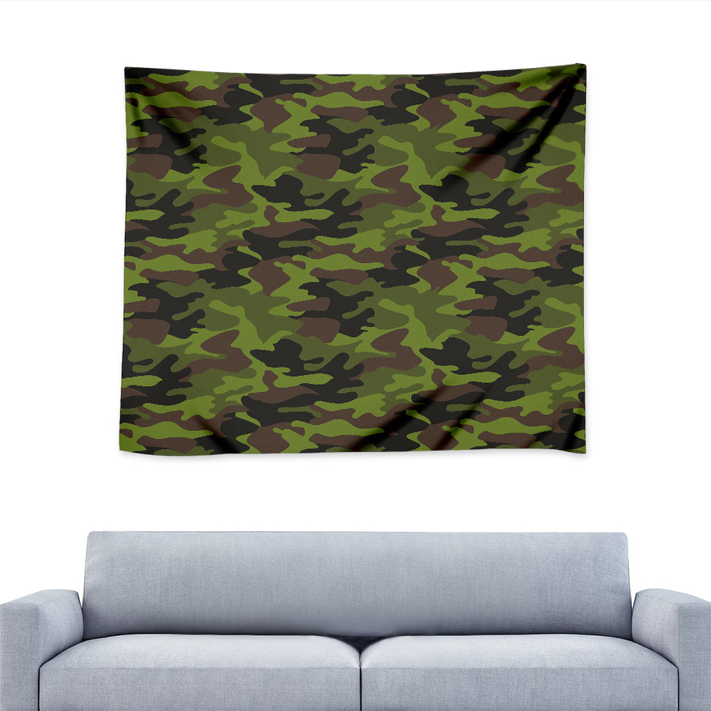 Dark Green And Black Camouflage Print Tapestry